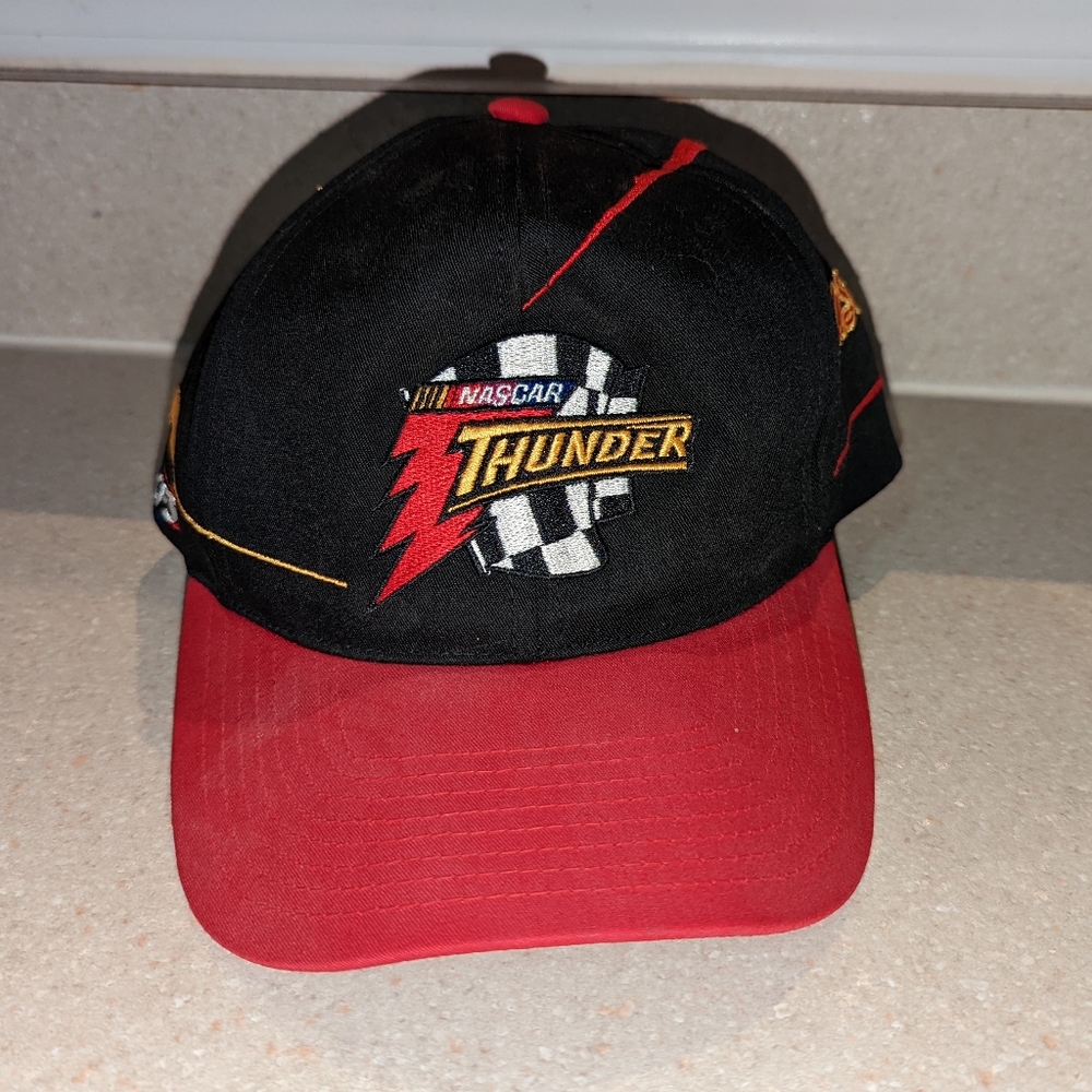 Vintage Nascar Thunder Baseball Cap Snapback Hat Checkered Flag Black Red CFS